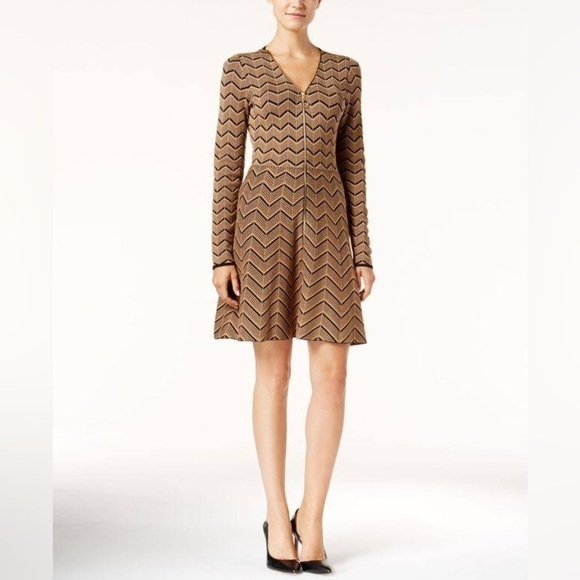 INC International Concepts Chevron Pattern Zip Front Sweater Dress | Small - Picture 1 of 9